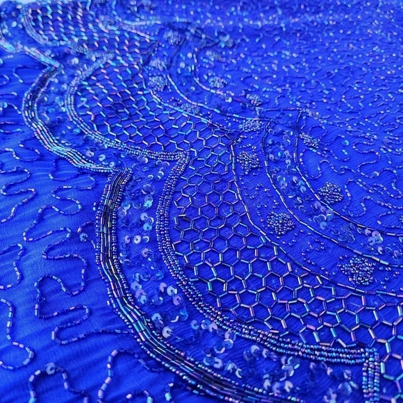 VTG BRILLIANTE BY JA Blue 100% Silk Chiffon AB Beaded Tiered Cocktail Dress 3X - Picture 14 of 16